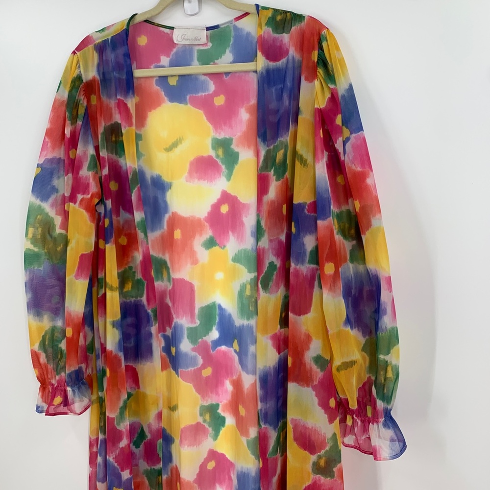 Vintage Inner Most Bright Floral Sheer Duster Robe Sears Sz L - Picture 4 of 10
